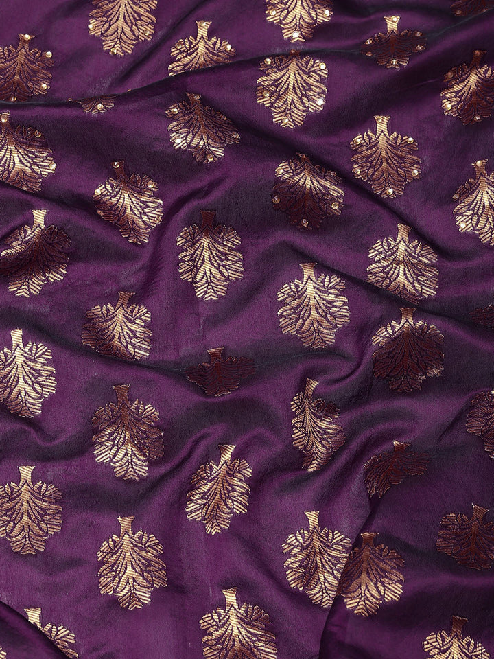 Burgundy Resham Embroidered Silk Woven Traditional Banarasi Saree