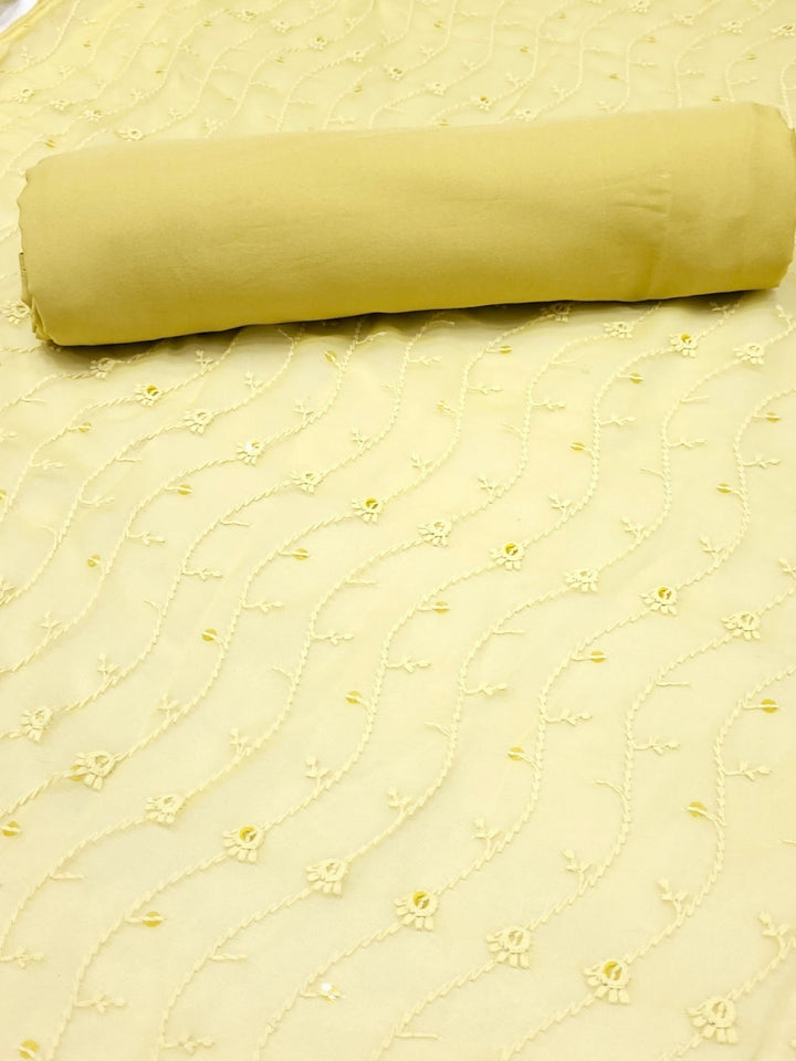 Chikankari Schiffli Dress Material with Mirror, Cut-Dana Embroidery & Scalloped Lace