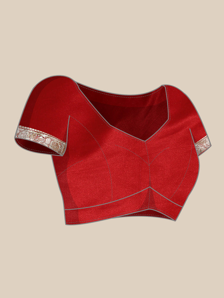 Red Handloom Kanjeevaram Silk Bridal Wedding Saree with Gold Zari