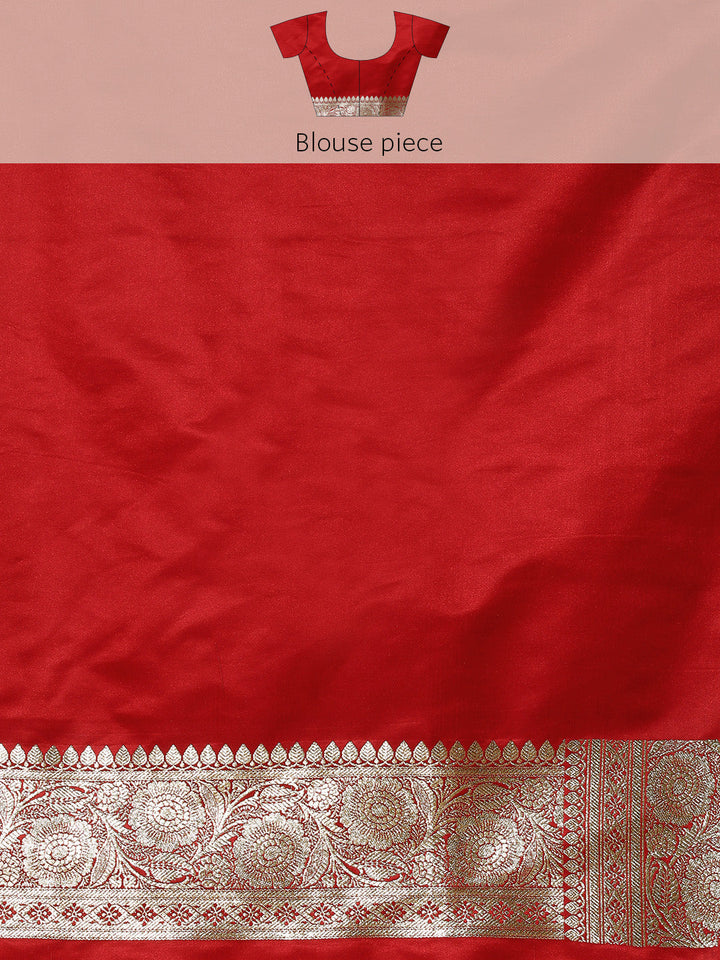 Red Handloom Kanjeevaram Silk Bridal Wedding Saree with Gold Zari