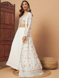 Chhabra 555 Georgette Indo-western Set with Sequin Embroidered Floor length Jacket & Pleated Skirt