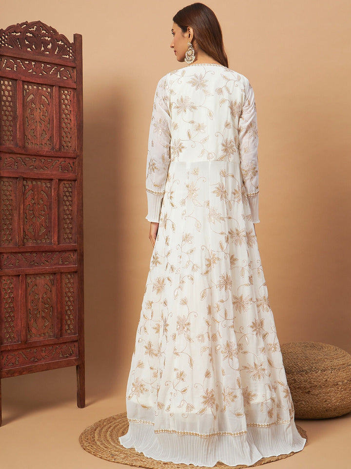 Georgette Indo-western Set with Sequin Embroidered Floor length Jacket & Pleated Skirt
