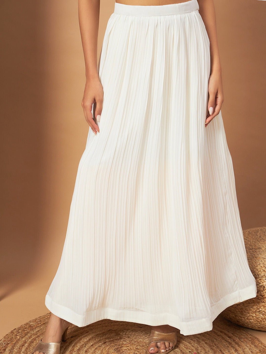 Georgette Indo-western Set with Sequin Embroidered Floor length Jacket & Pleated Skirt