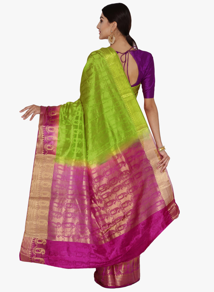 Green & Purple Banarasi Silk Traditional Saree