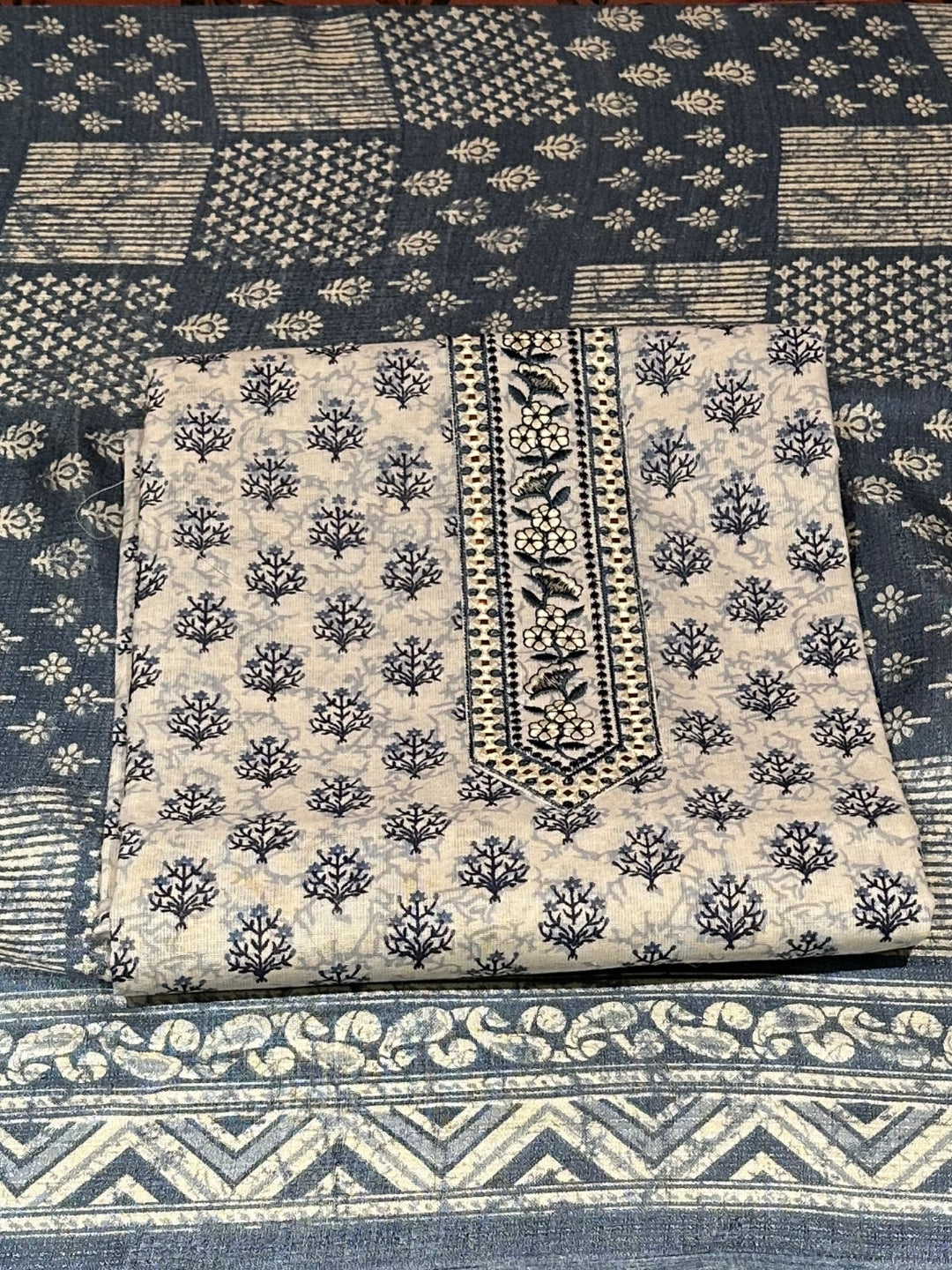 Elegant Blue and White Woven Suit