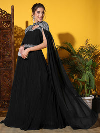 Zircon Embellished Cocktail gown with Accordian Pleats & Removable Waterfall sleeves