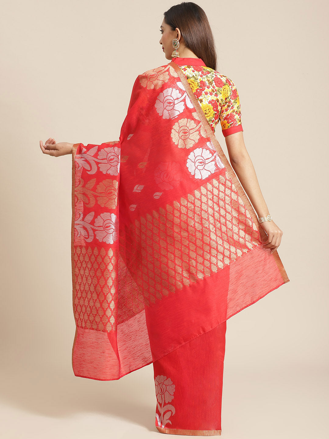 Banarasi Heritage Jute Silk Saree with Striking Gold and Silver Floral Woven Motifs