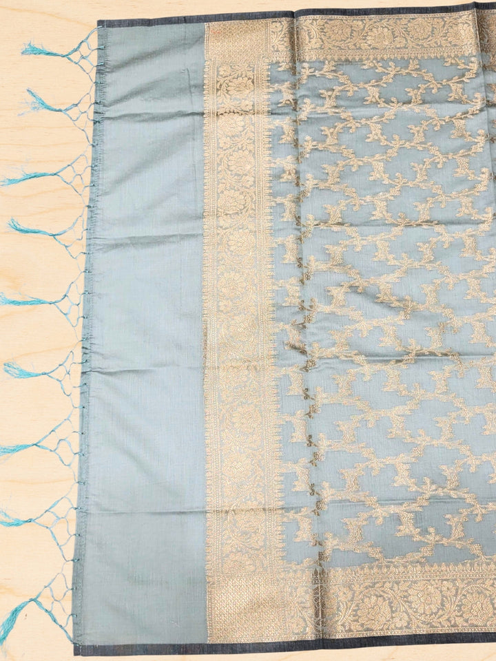 Meeanakari Weaving Banarasi Dress Material with Scalloped pattern & Jhallar Dupatta