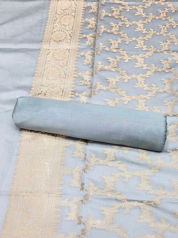 Meeanakari Weaving Banarasi Dress Material with Scalloped pattern & Jhallar Dupatta