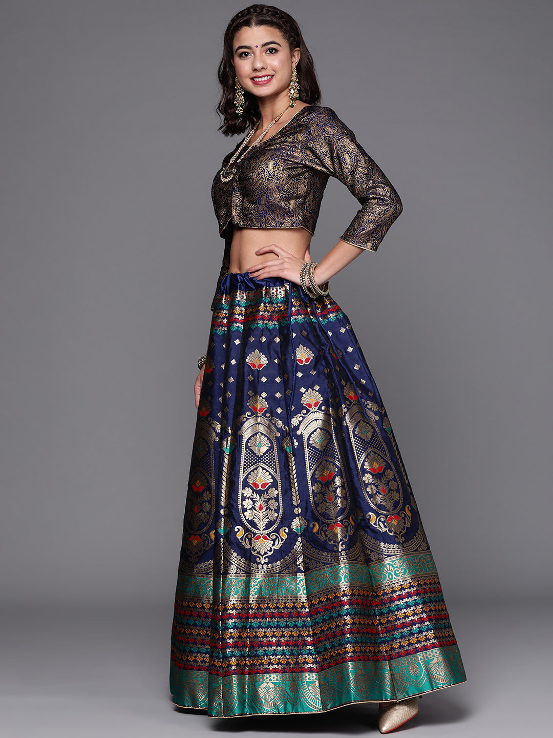 Semi Stitched Banarasi Brocade Silk Lehenga Choli with Zari & Resham Weaving, Tassels