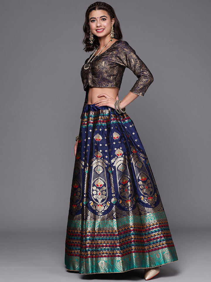 Semi Stitched Banarasi Brocade Silk Lehenga Choli with Zari & Resham Weaving, Tassels