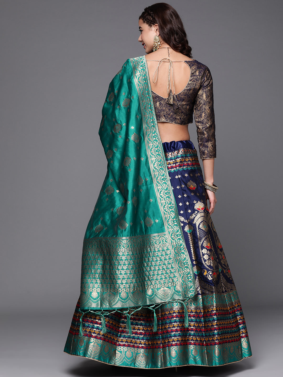 Semi Stitched Banarasi Brocade Silk Lehenga Choli with Zari & Resham Weaving, Tassels