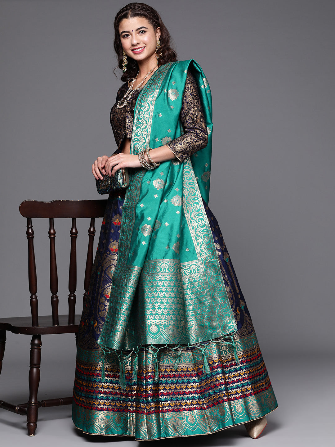 Semi Stitched Banarasi Brocade Silk Lehenga Choli with Zari & Resham Weaving, Tassels