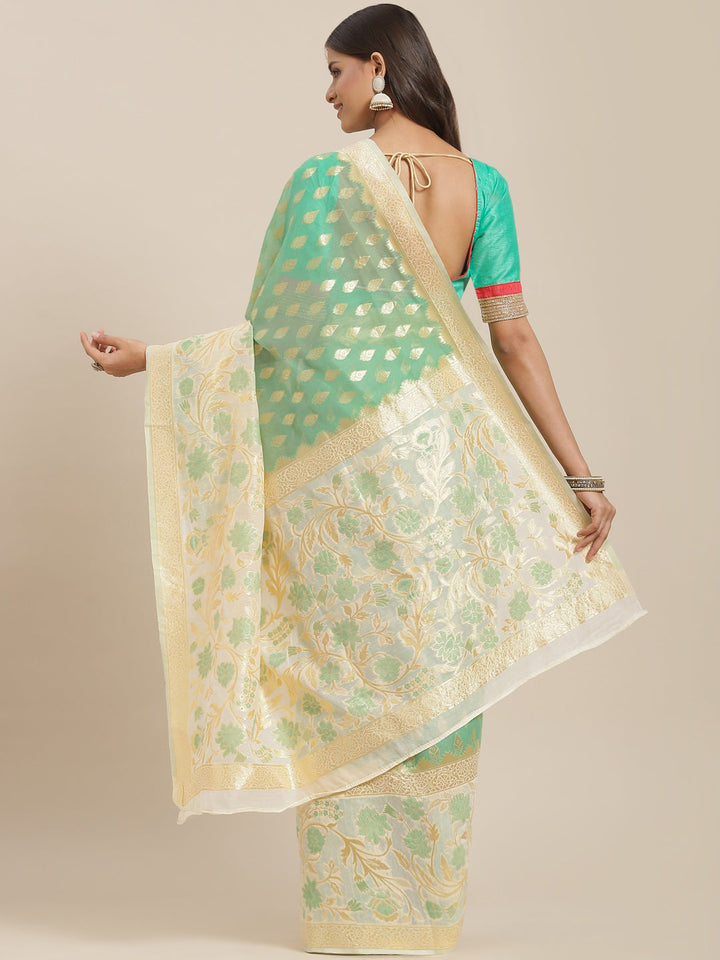 Green & White Embellished Cotton Silk Traditional Brocade Saree