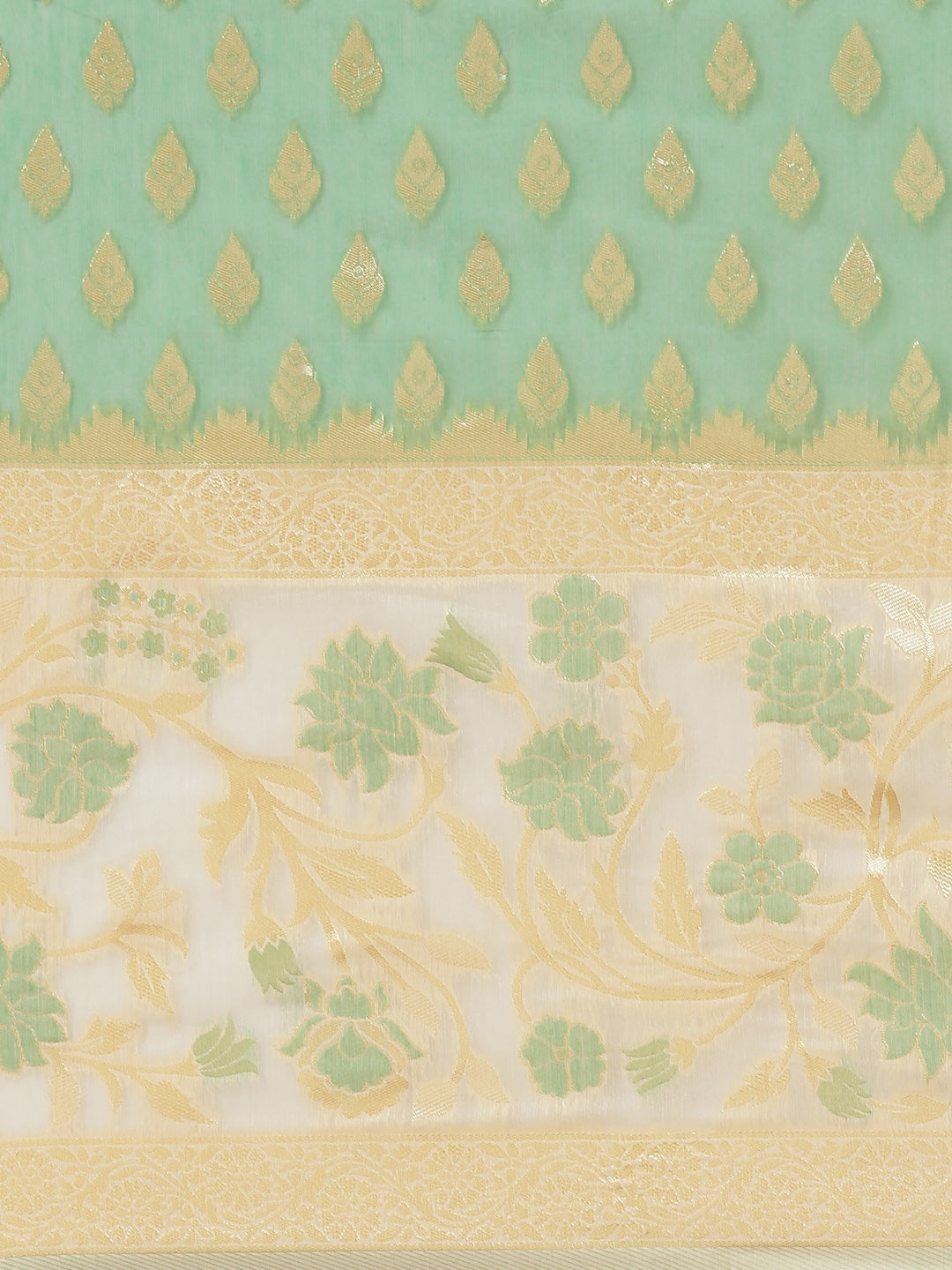 Green & White Embellished Cotton Silk Traditional Brocade Saree
