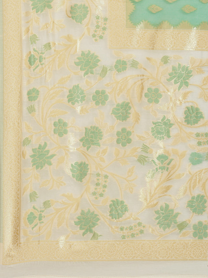Green & White Embellished Cotton Silk Traditional Brocade Saree