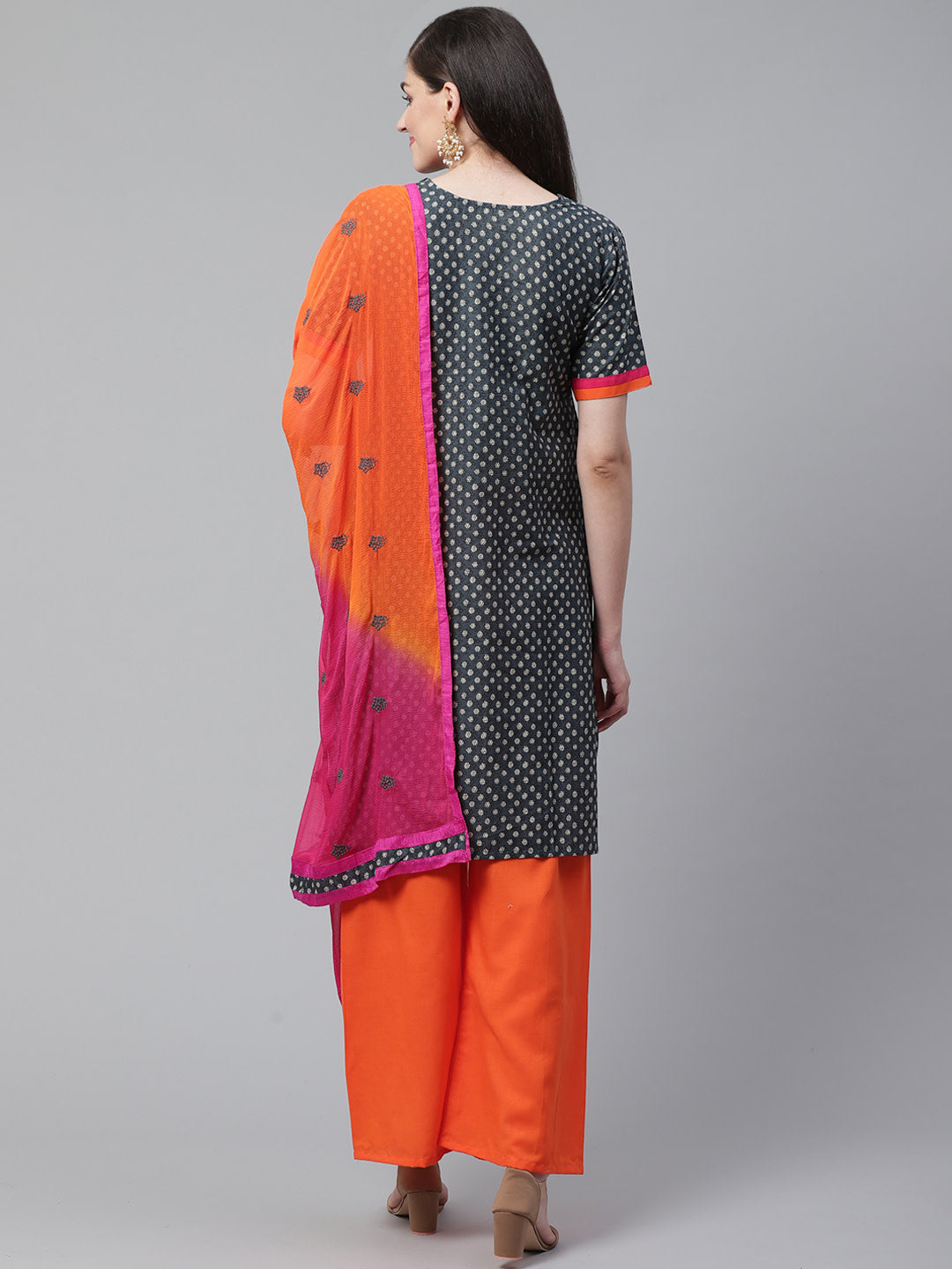 Indigo Blue Printed Cotton Suit Dupatta with  Bright Color Blocking and Zari Borders
