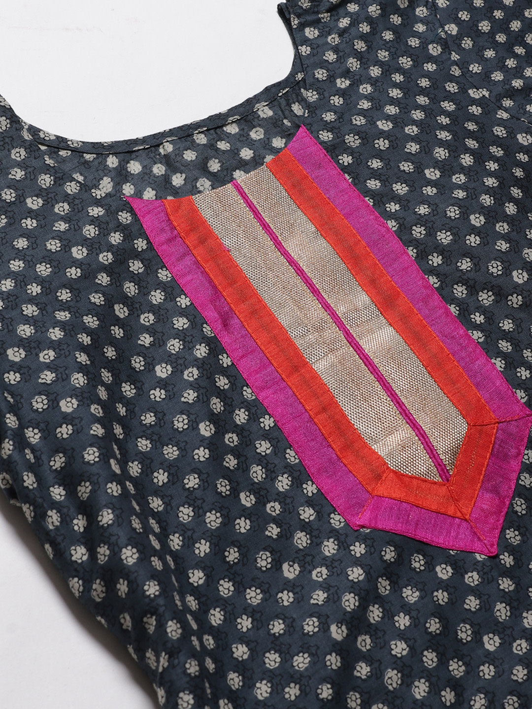 Indigo Blue Printed Cotton Suit Dupatta with  Bright Color Blocking and Zari Borders