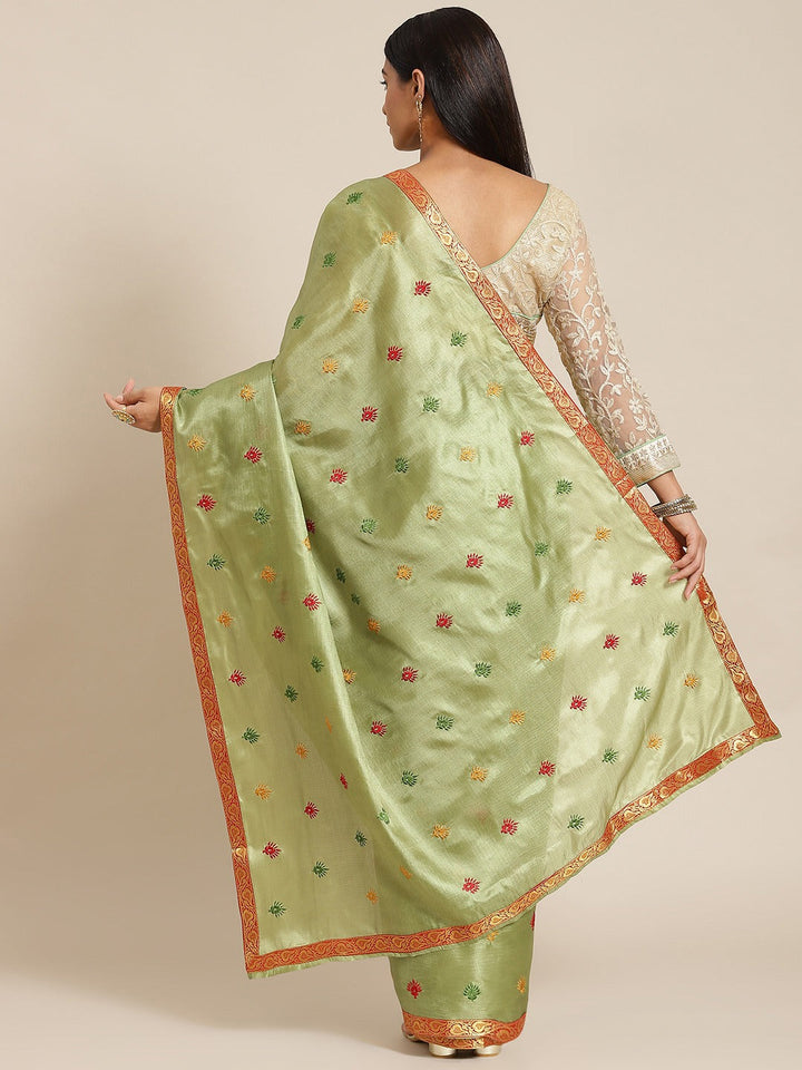 Green Tussar Banarasi Silk  Saree with Embroidery & Brocade Border