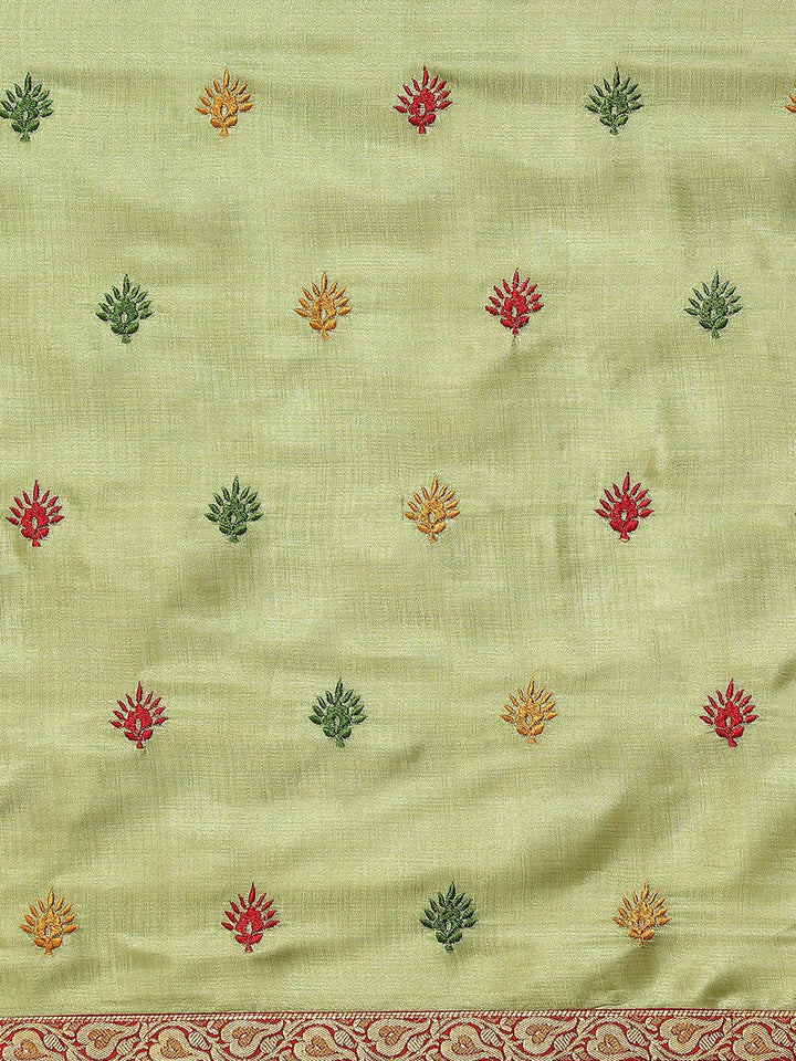 Green Tussar Banarasi Silk  Saree with Embroidery & Brocade Border
