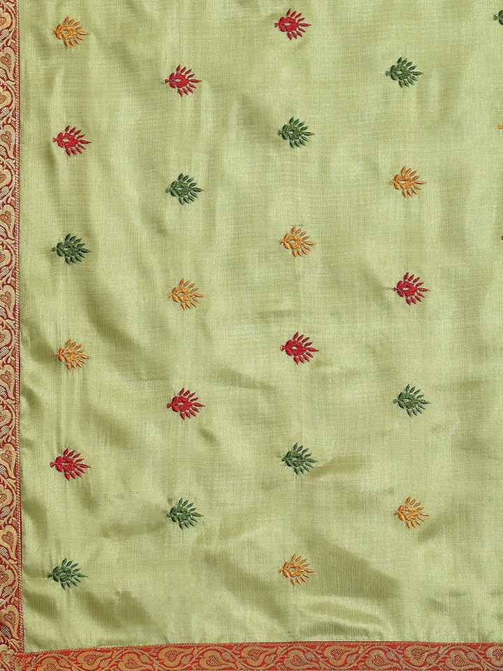 Green Tussar Banarasi Silk  Saree with Embroidery & Brocade Border