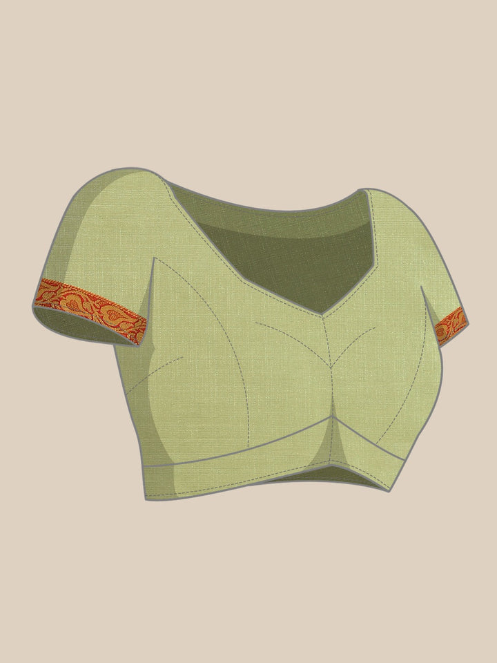 Green Tussar Banarasi Silk  Saree with Embroidery & Brocade Border
