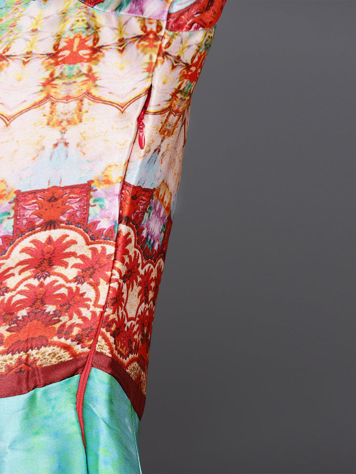Made to Measure Red Anarkali Bohemian Printed Dress with Net Red Dupattta