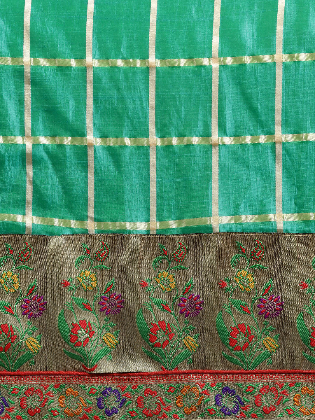 Patola Silk Checked Saree with Meenakari Zari Woven Border