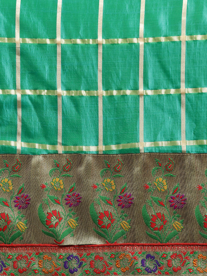 Patola Silk Checked Saree with Meenakari Zari Woven Border