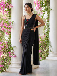 Black Pre-Draped Ready to Wear Saree with Embellished Blouse With Belt