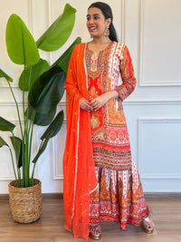 Chhaba 555 Printed Embellished Kurta Sharara Set with Sequinned Dupatta & Royal Digital Print