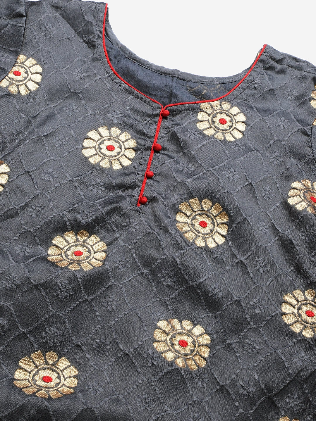 Banarasi French Silk Unstitched Suit Set With Gota Patti Work & Banarasi Dupatta