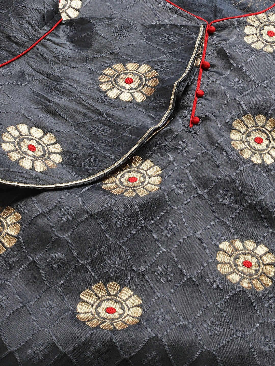Banarasi French Silk Unstitched Suit Set With Gota Patti Work & Banarasi Dupatta