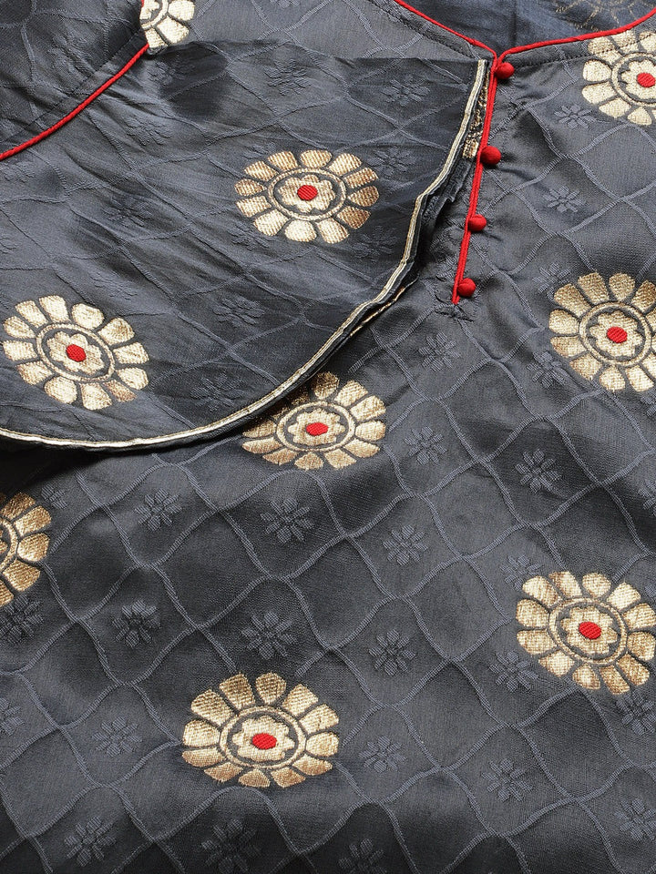 Banarasi French Silk Unstitched Suit Set With Gota Patti Work & Banarasi Dupatta