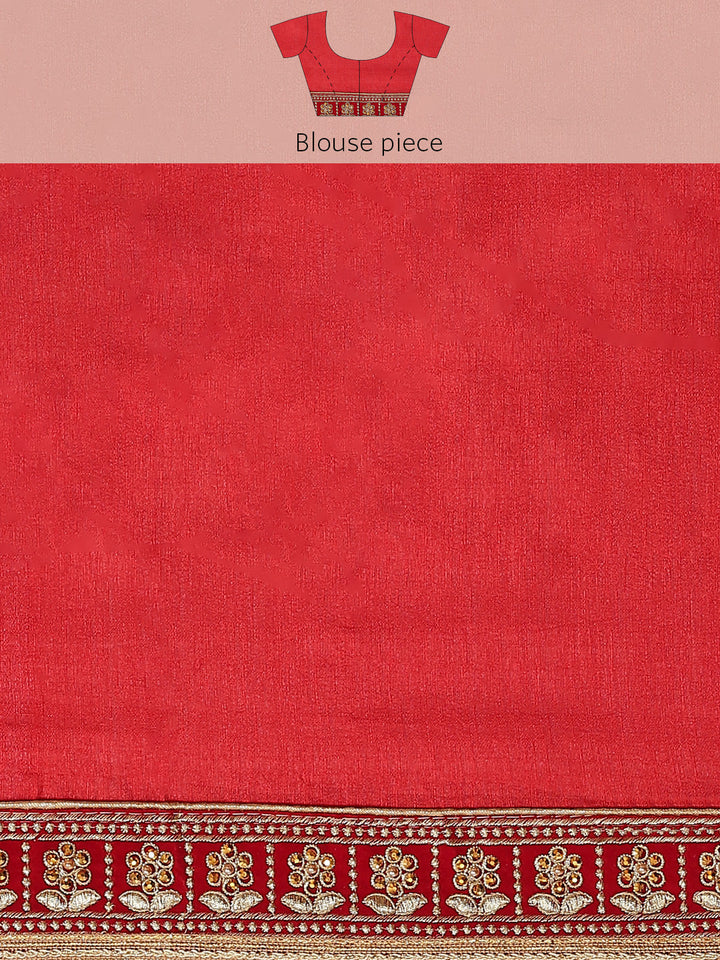 Red Chiffon Bandhej Printed Embroidered Traditional Saree