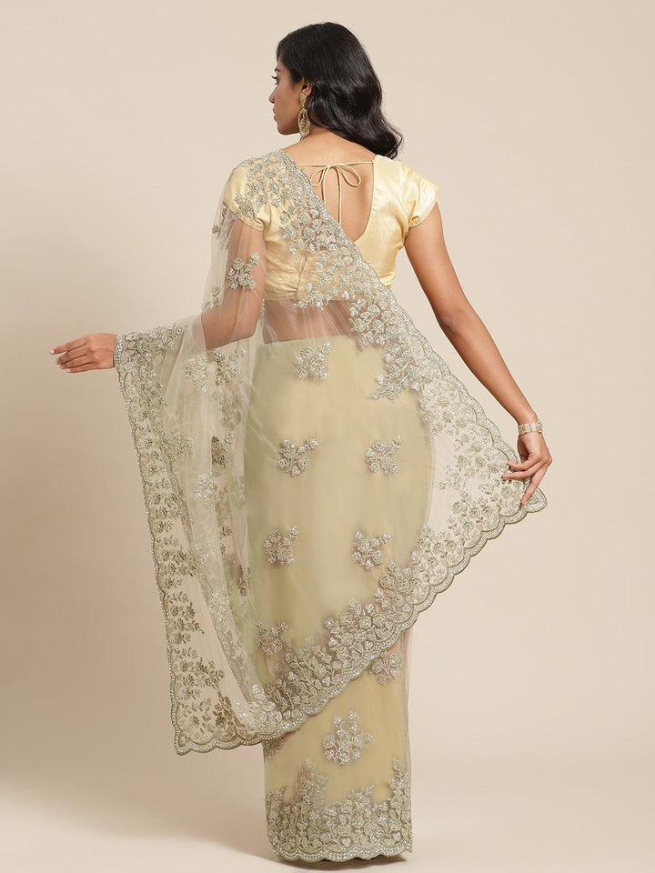 Green Net Fancy Zari and Stone Work Saree Embellished With Resham Embroidered