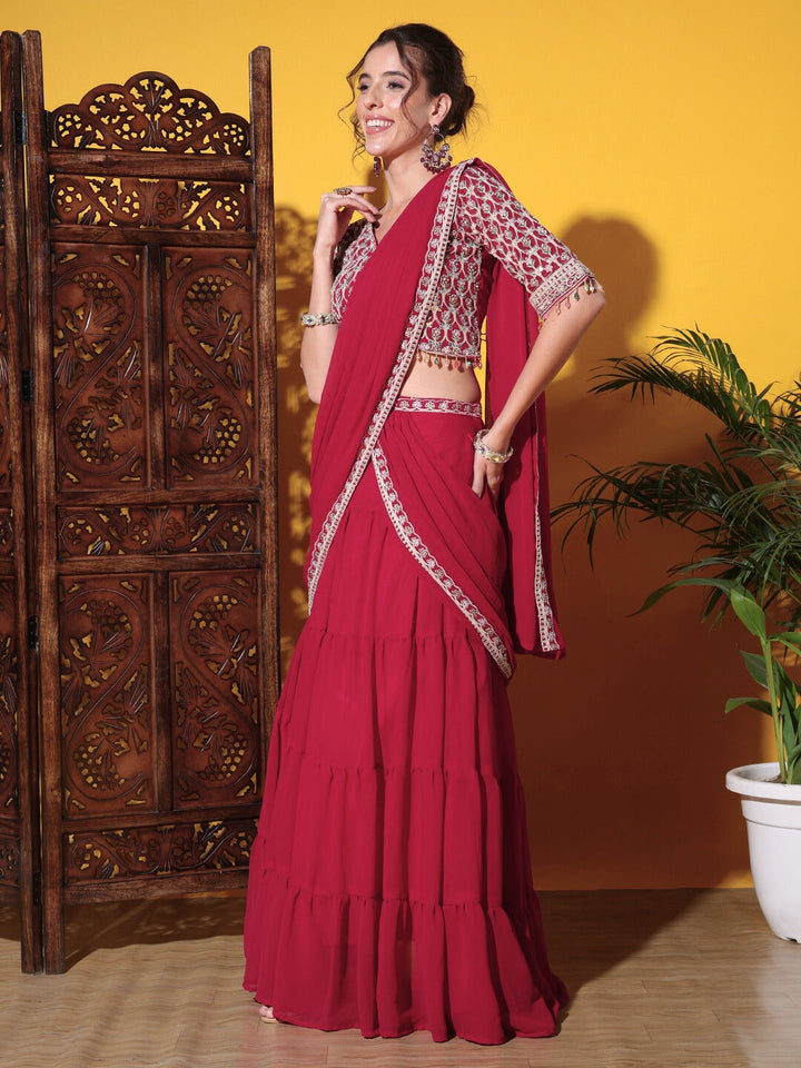 Tiered Georgette Flared Lehenga Set