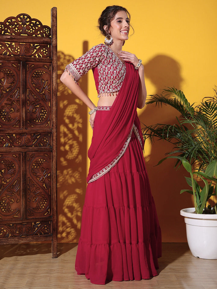 Tiered Georgette Flared Lehenga Set