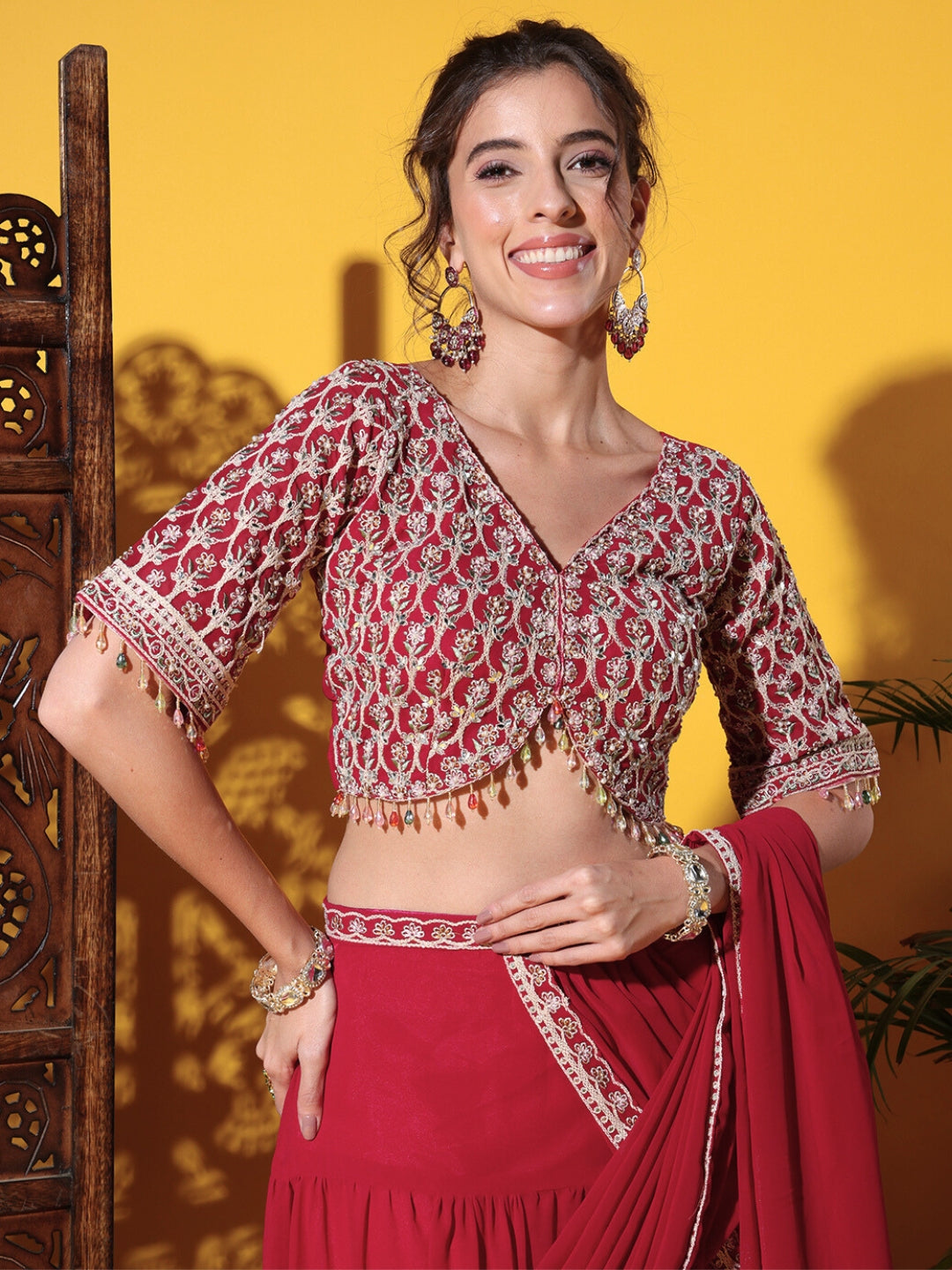 Tiered Georgette Flared Lehenga Set