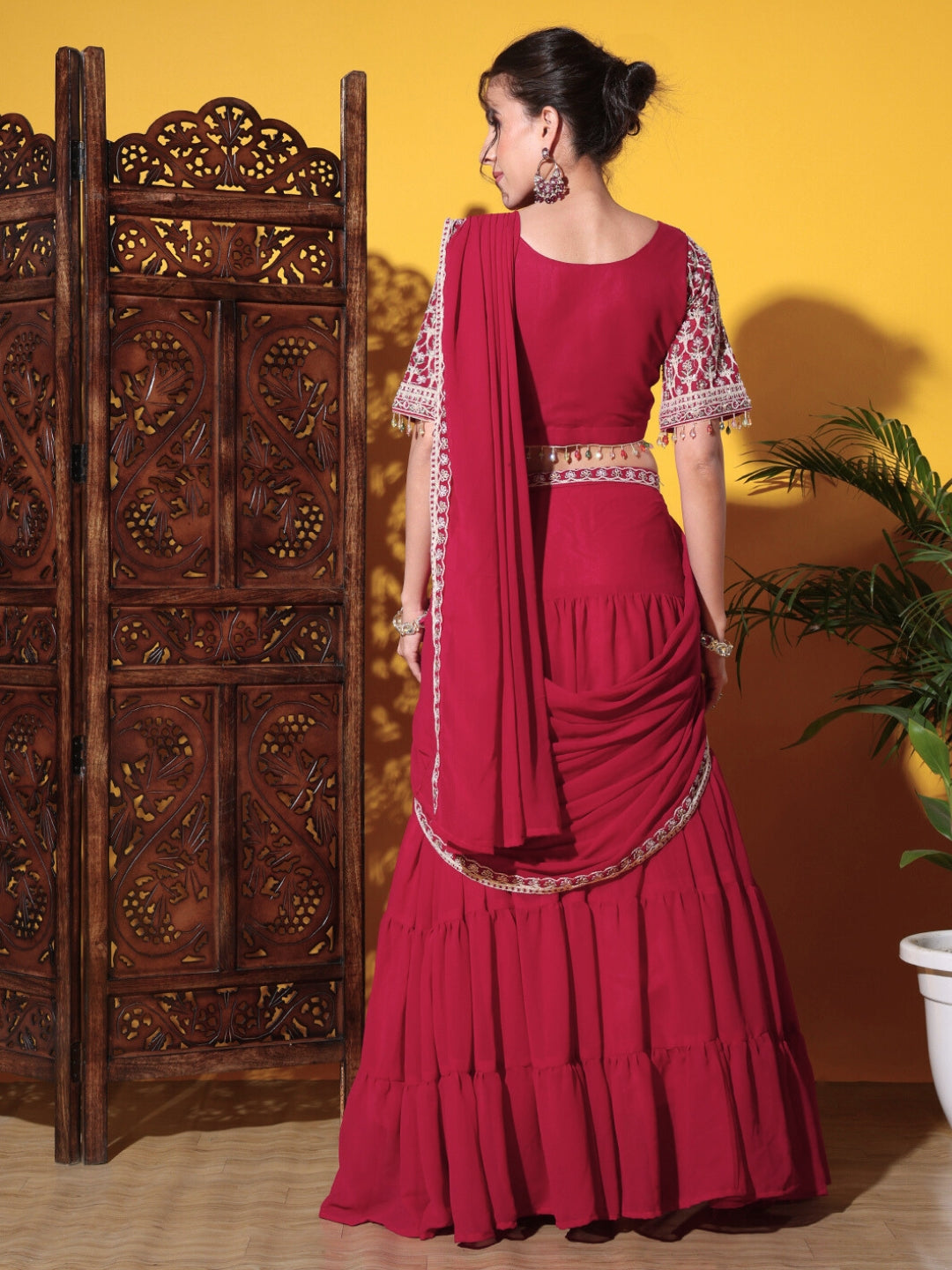 Tiered Georgette Flared Lehenga Set
