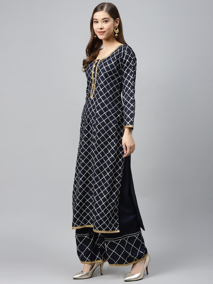 Made to Measure Kurta Pallazo Set with Silver Geometrical Gotta Patti Embroidery