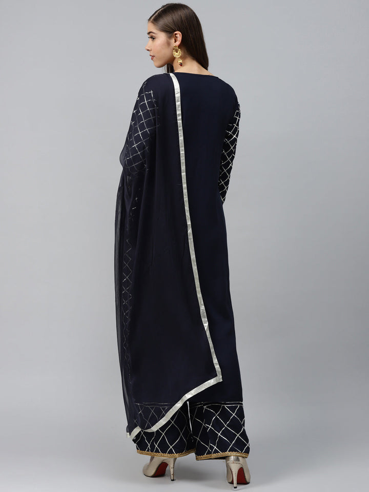 Made to Measure Kurta Pallazo Set with Silver Geometrical Gotta Patti Embroidery