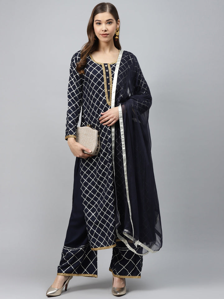 Made to Measure Kurta Pallazo Set with Silver Geometrical Gotta Patti Embroidery