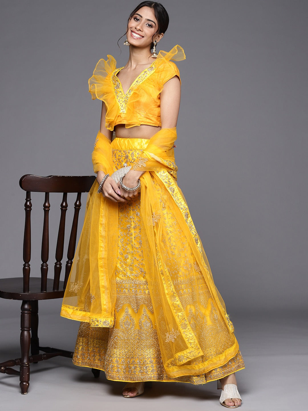 Kasab Zari Embroidery Semi-Stitched Lehenga Choli Set