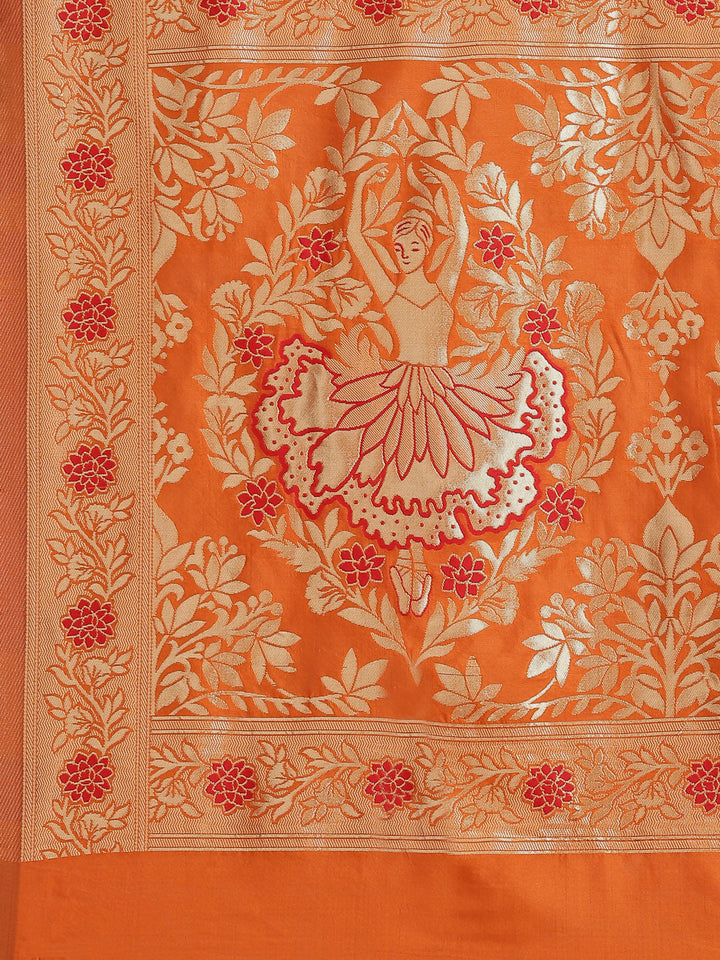 Maroon Resham & Gold Zari Woven Traditional Saree With Ethnic Motifs