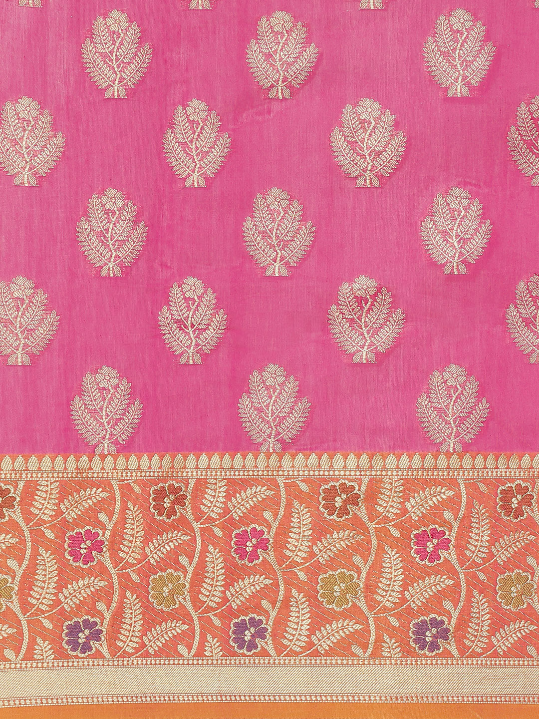 Fuchsia Panelled Resham & Zari handloon weaving saree with meenakari