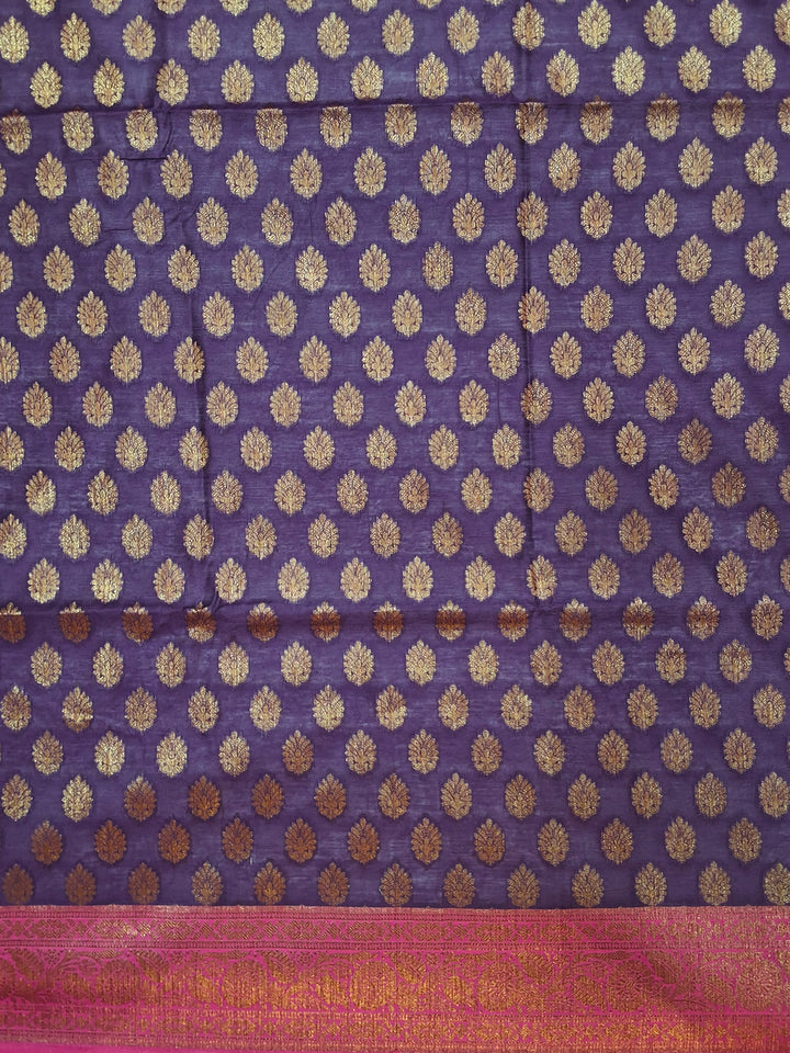Banarasi Silk Unstitched Suit Set with Gold Zari Booti, Pink Bottom & Jaal Dupatta