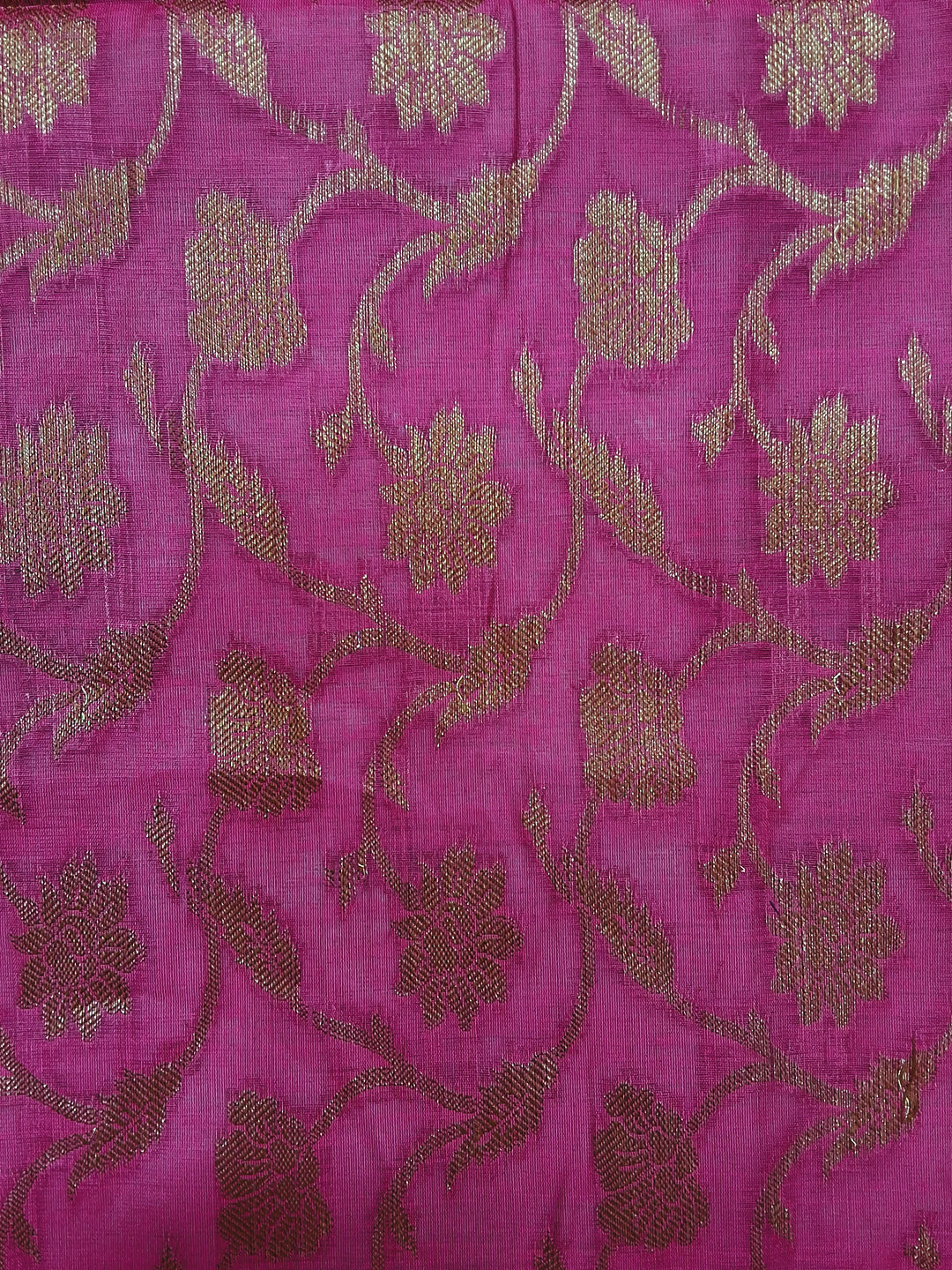 Banarasi Silk Unstitched Suit Set with Gold Zari Booti, Pink Bottom & Jaal Dupatta