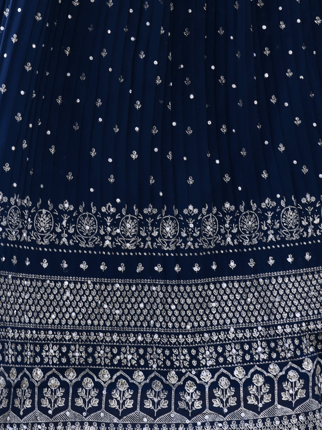 Gold Foil Ethnic Motifs Print Flared Georgette Embellish Gown Dupatta