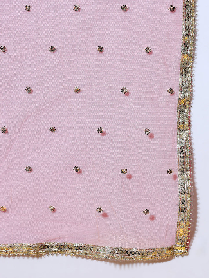 Foil Print & Crystal Embellished Anarkali Gown with Accordian Pleats